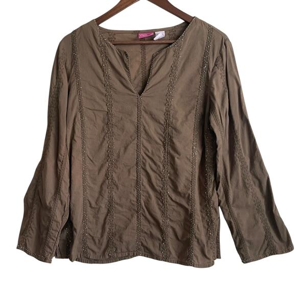 Cappagollo Women Top M Brown Cotton Beaded Boho Hippie Retro Whimsigoth Fairy - Picture 7 of 12